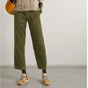 ALEX MILL Neil Cotton Corduroy Straight Leg Pants Olive Green Adjustable Waist 4